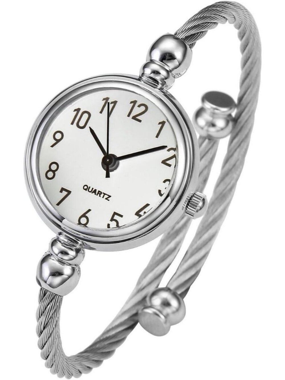 Women's Silver Analog Quartz Stainless Steel Arabic Numeral Wrist Bracelet Watch
